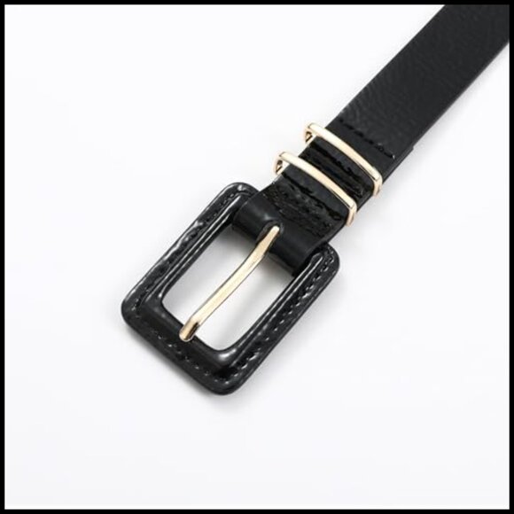 Patent Leather Belt with Square Buckle Gold Accents Adjustable Waist main image 4